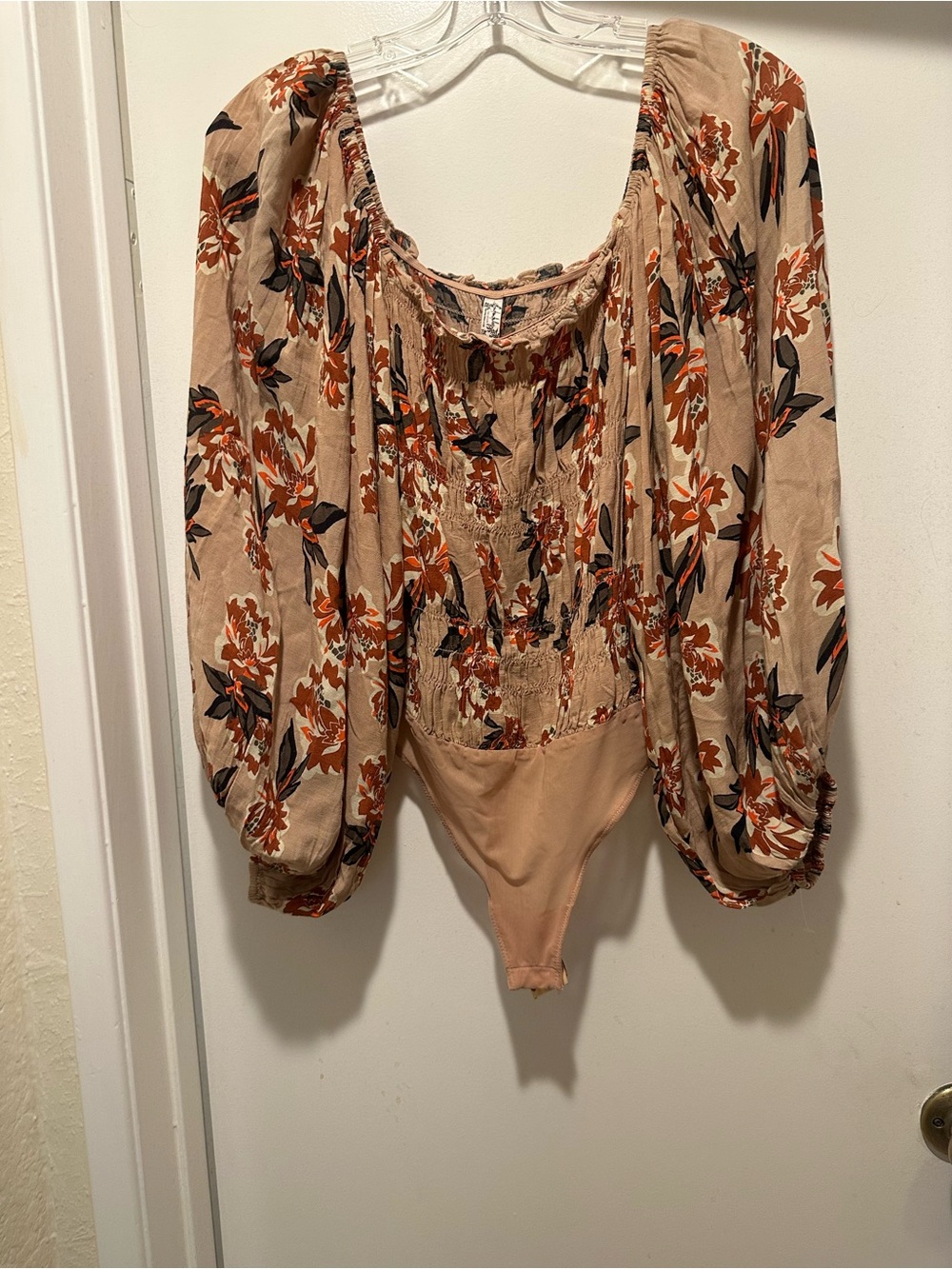 Intimately by Free People Smocked Floral Bodysuit w Puff Sleeves Size XS